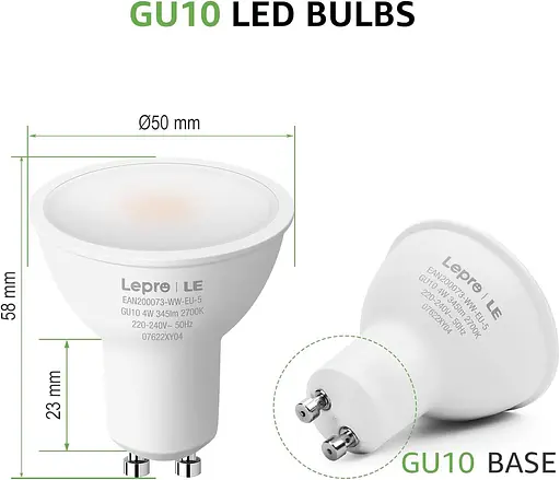 Светодиод Lepro GU10, 2700 K, теплый белый, заменяет галогенные лампы 32 Вт, светодиодная лампа мощностью 4 Вт, 345 лм. - фото 4