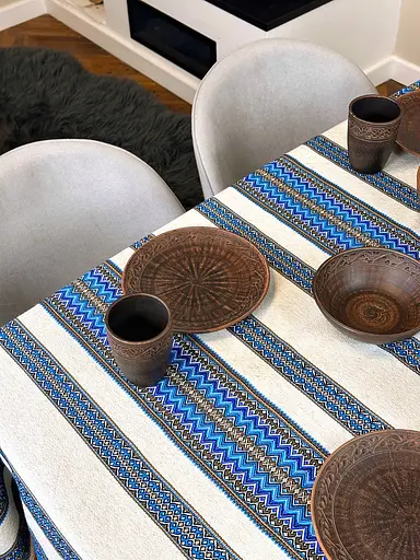 Льняная скатерть пасхальная с украинским орнаментом Рандеву синий 290х150 см - фото 8