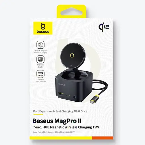 БЗП+HUB Baseus MagPro Series II 7-in-1 (USB-C to HDMI 4K 60Hz+2USB-А+2C+1SD/TF) (B000729001) Cosmic Black - фото 5
