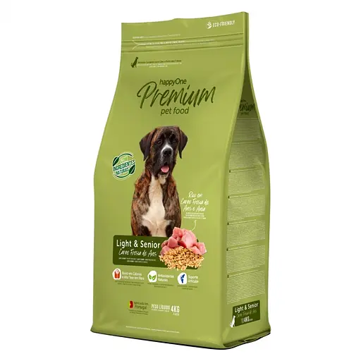 Сухой корм для пожилых и малоактивных собак happyOne Premium Dog Light & Senior Fresh Meat со свежим мясом 4 кг - фото 1