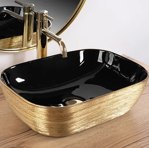 Умивальник Rea Belinda brushed gold black накладний REA-U8780, Золотий - фото 4