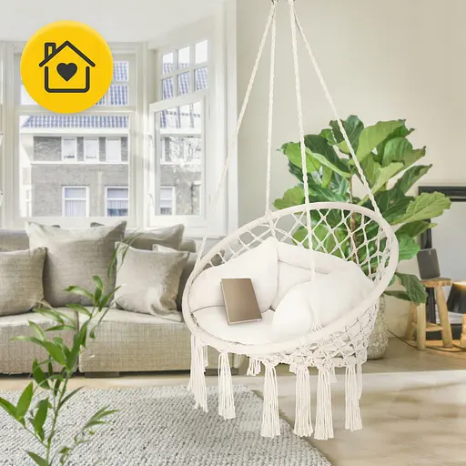 Крісло-гойдалка 4FIZJO Boho Dream 80 см з подушкою, підвісна, плетена Beige (P-5905973404549) - фото 8