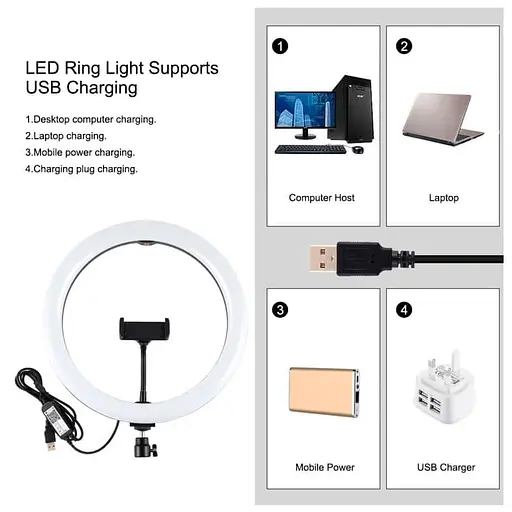 Кільцева USB LED лампа Puluz PKT3068B 11.8"+ штатив 1.1 м - фото 3
