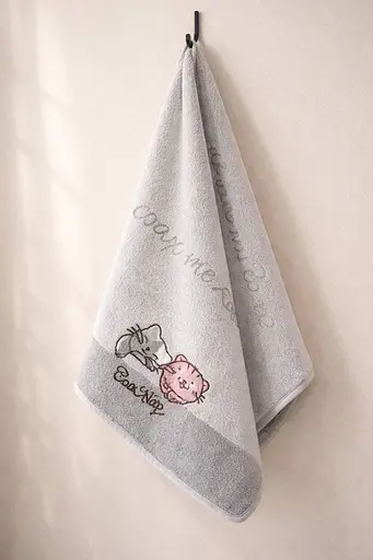 Кухонное полотенце из микрофибры 35x75 см мягкое полотенце быстросохнущее антибактериальное Светло-серое с детским принтом - фото 1