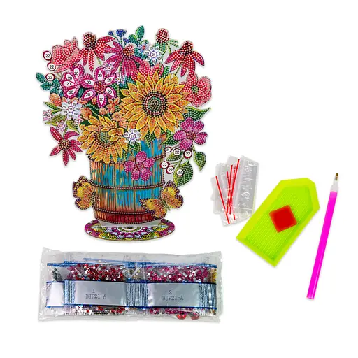 Алмазная мозаика Strateg ПРЕМИУМ Букет цветов на подставке размером 30х30 см (BJP21) - фото 2