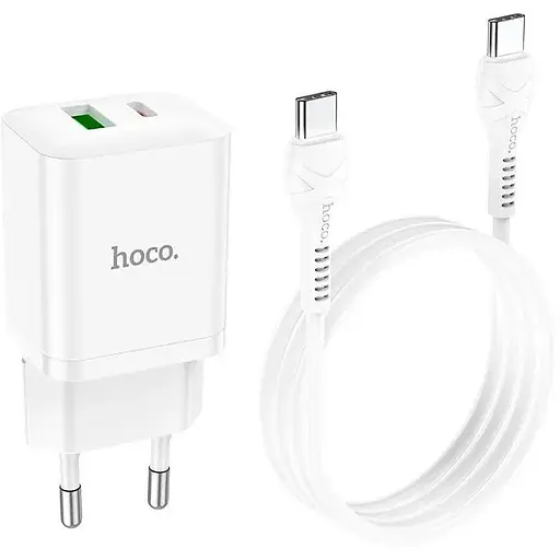 Блок - Адаптер сетевой HOCO Type-C to Type-C Cable Founder charger set N28 набор белый