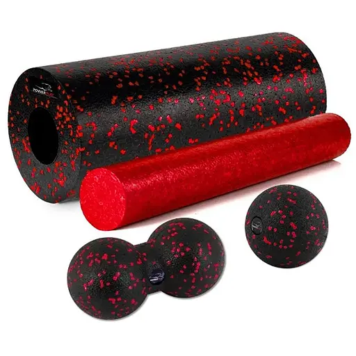 Массажный набор PowerPlay PP_4015 EPP Foam Roller Set 4in1 (2-я роллы + 2-я мячи) Черно-красный (PP_4015_Red) - фото 1