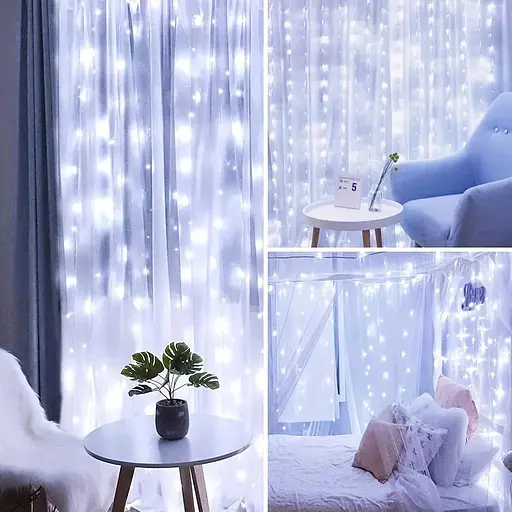 Гірлянда штора 300 LED діодів 8 режимів миготіння, 3 х 3 м, Холодний / білий колір (00302) - фото 5