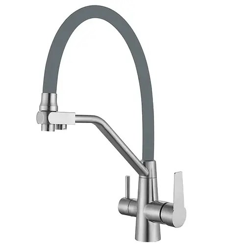 Змішувач для кухні на дві води з гнучким виливом Mixxus FUL-021 MI6020 Нержавіюча сталь - фото 1