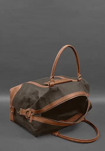 Дорожная сумка из коричневого конваса и натуральной кожи Crazy Horse светло-коричневая - фото 6