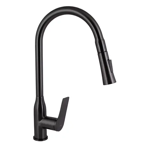 Смеситель для кухни Qtap Vlasta New с выдвижным изливом QTVLA344GMB45647 Gunmetal Black PVD Шлифованный черный хром - фото 1