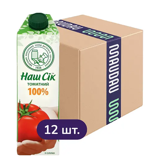 Упаковка сока Наш сік Томатный 100% с солью 11.4 л (950 мл х 12 шт.) - фото 1