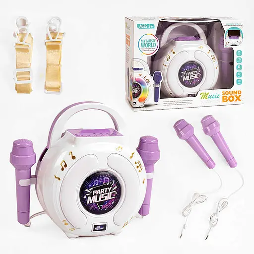 Караоке, с двумя микрофонами, 10 песен на английском языке, подсветка, подключение к телефону, ремешки - фото 2