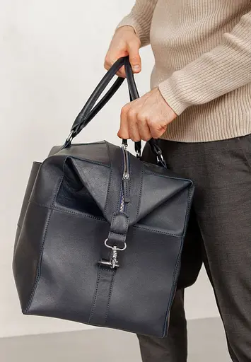 Кожаная дорожная сумка темно-синяя - фото 9