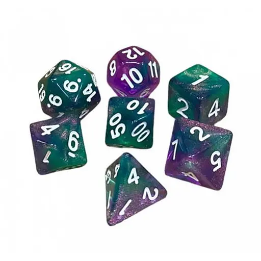 Набір кубиків Double Color Glitter 7 Dice Set - Green-Pink , 7 шт. (g7dglitdc11) - фото 1