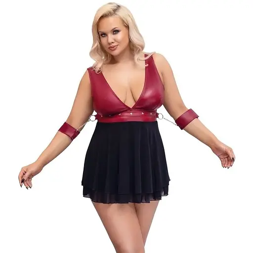 Сорочка Cottelli Collection Bondage Plus Babydoll 2XL чорний з червоним