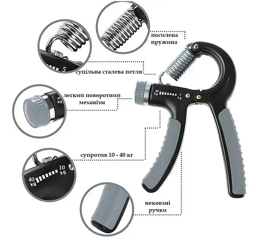 Еспандер кістьовий PowerPlay PP-4323 з регульованим навантаженням 10-40 кг Strength Grip Чорно-червоний (PP_4323_Bl/Red) - фото 4