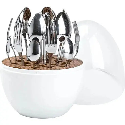 Набор столовых приборов TS Kitchen Белый на 6 персон из нержавеющей стали серебристый 24 штуки в яйце - фото 1