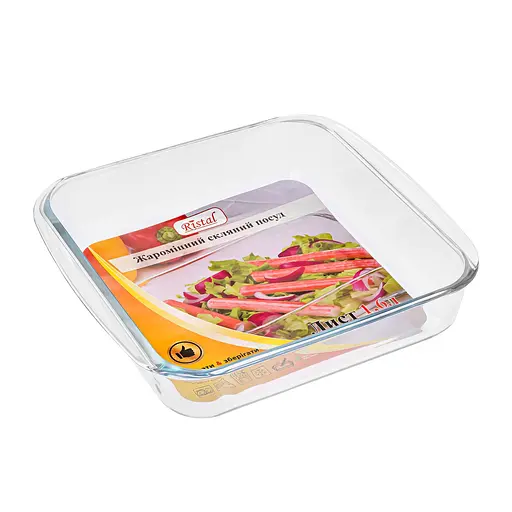 Противень прямоугольный форма из жаропрочного стекла для запекания 1.6 л 24.5х21.5 см, Ristal Прозрачный 86982 - фото 1
