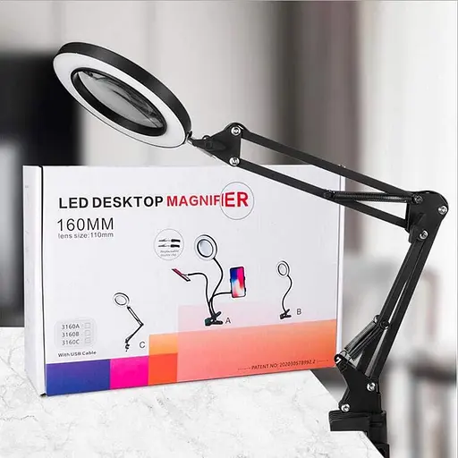 10-кратная 160-миллиметровая трехцветная светодиодная настольная лампа с зажимом для стекла, увеличительное стекло для чтения, красоты - фото 6