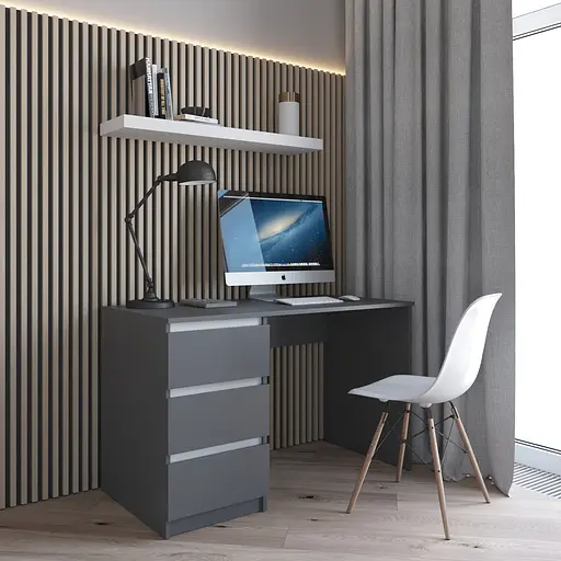 Комп’ютерний стіл Vays R-13 Антрацит-Білі планки, письмовий з тумбою зліва, 3 шухляди, без ручок, ЛДСП, 120×60×75 см - для дому та офісу