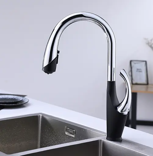 Cмеситель для кухни с выдвижным изливом черный "Лебедь" Nett SWB-435 Черный - фото 5