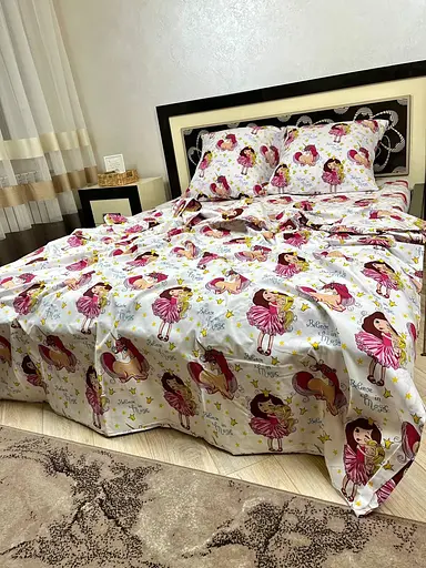 Постільна білизна бавовняна Єдиноріг Півтораспальна 150 x 220 Бязь 70 х 70 Біла