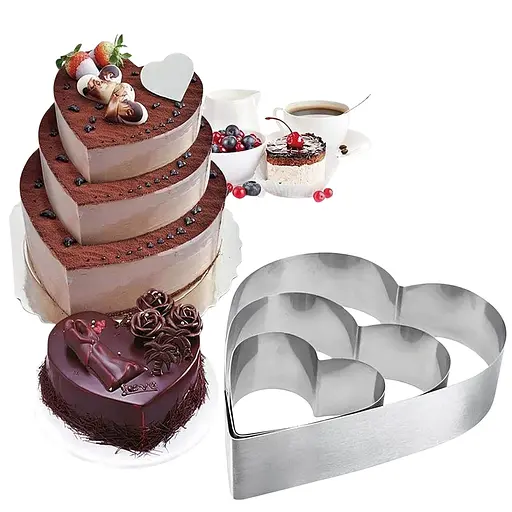 Набір металевих форм кілець для десертів, тістечок, випічки тортів у формі сердець 20х19 см (висота 8 см), Господар Сріблястий 87047 - фото 2