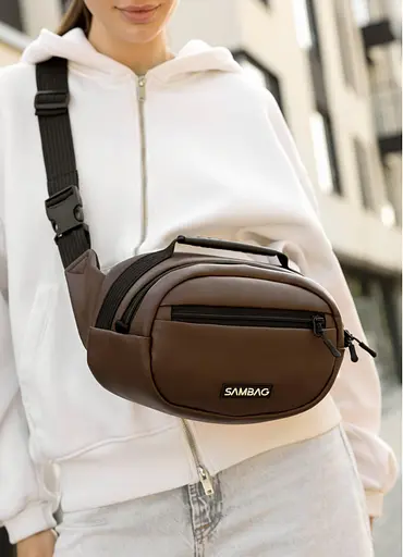 Сумка через плечо женская бананка Sambag Flex шоколад 30×17×10 см (85351020) - фото 3