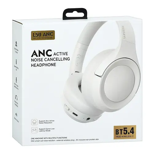 Навушники L50 ANC, радіус дії до 10 метрів, шумозаглушення, Bluetooth 5.0, вбудований мікрофон, білі - фото 3