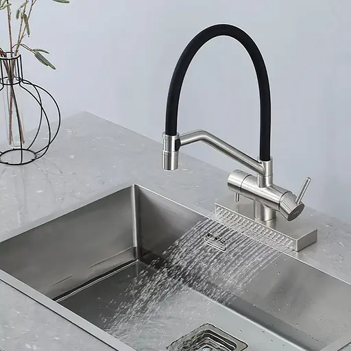 Смеситель для кухни с водопадом гибкий излив нержавеющая сталь Gappo G4098-5 Нержавеющая сталь - фото 3