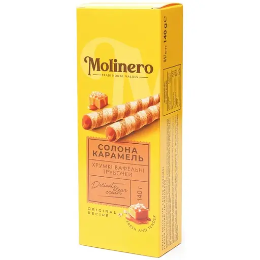 Вафельні трубочки Molinero з начинкою зі смаком солоної карамелі 140 г