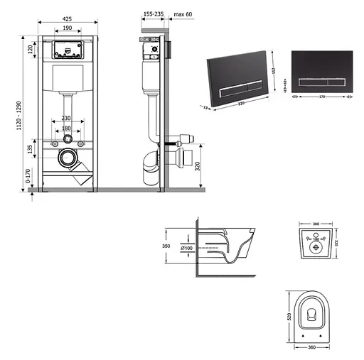Набір Q-tap Nest 4 в 1 підвісний унітаз Jay Ultra Quiet 520x360x320 + комплект інсталяції QT07335175W48195 - фото 8