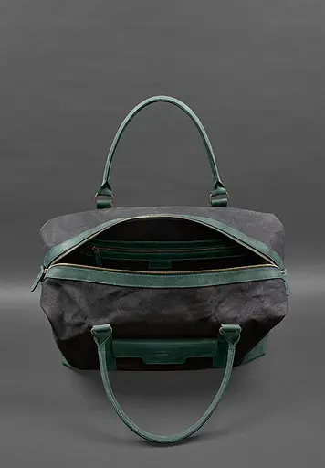 Дорожная сумка из конваса и натуральной кожи Crazy Horse зеленая - фото 6