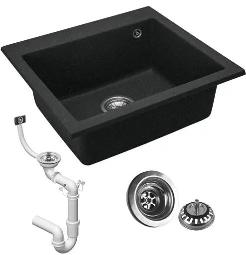 Гранітна кухонна мийка Rea West XL black matt ZLE-00136, Чорний матовий - фото 4