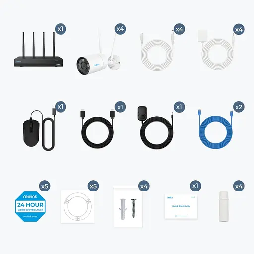 Комплект видеонаблюдения с 4 уличными 8МП WIFI камерами Reolink NVS12-8MB4W (4 уличных WIFI камеры 4 блока питания WIFI видеорегистратор с HDD 2TB) - фото 2