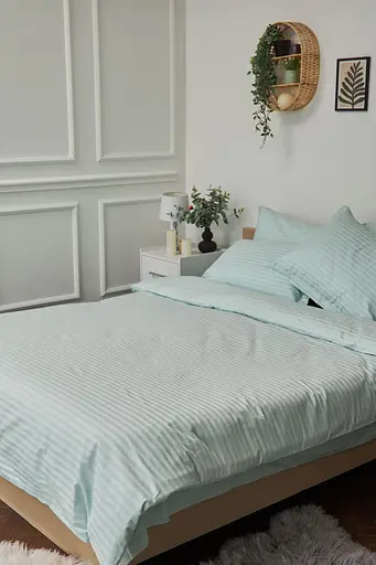 Комплект постельного белья Moon&Star King Size 220x240 наволочки 2х40х60 Stripe Mint Satin Stripe - фото 1