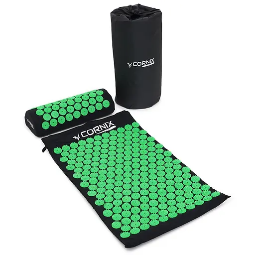 Килимок акупунктурний з валиком Cornix Classic Mat Аплікатор Кузнєцова XR-0110 Black/Green - фото 3