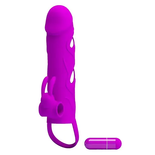 Насадка на пенис Pretty Love Vibrating Penis Sleeve 14 см фиолетовый - фото 4