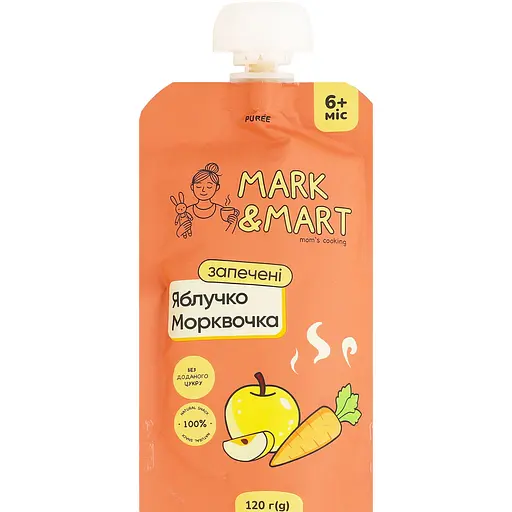 Пюре фруктовое Mark&Mart Запеченные Яблочко и Морковка без сахара для детей гомогенизированное стерилизованное 120 г  