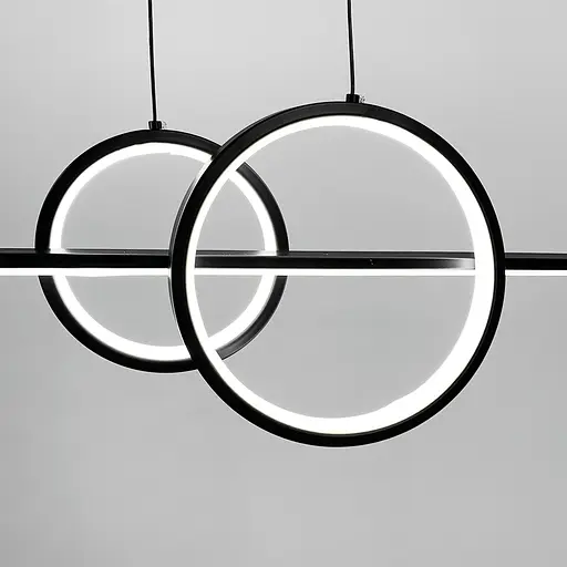 Видовжена чорна LED люстра з 2 світлодіодними колами та 2 плафони Line.F Довжина 120 см - фото 4