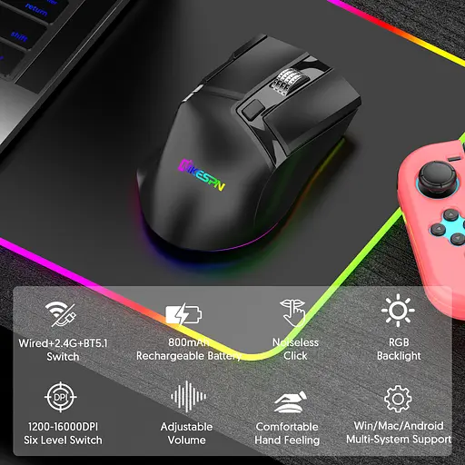 Компьютерная мышь MiKESPN W13 E-Sports беспроводная игровая с аккумулятором и подсветкой Bluetooth/Wireless Black - фото 10