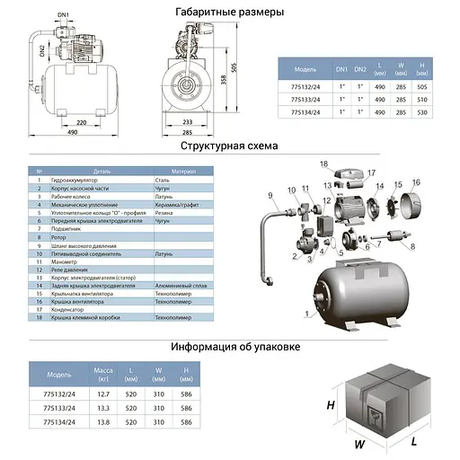 Насосна станція AquaticaLeo APm37A/UA 0.37кВт Hmax 40м Qmax 40л/хв 775132/24 - фото 2