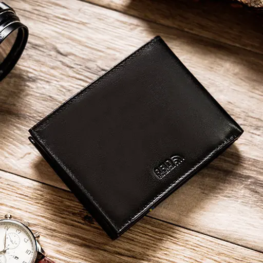 Портмоне мужское кожаное Peterson 304UP черное с гербом в коробке - фото 3