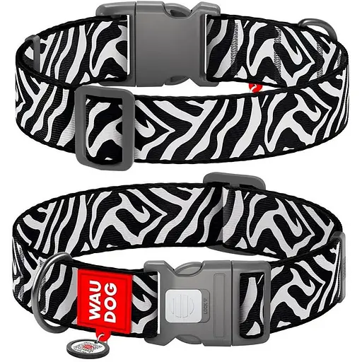Ошейник для собак нейлоновый Waudog Nylon с QR адресником Зебра XL 2.5х37-58 см - фото 1