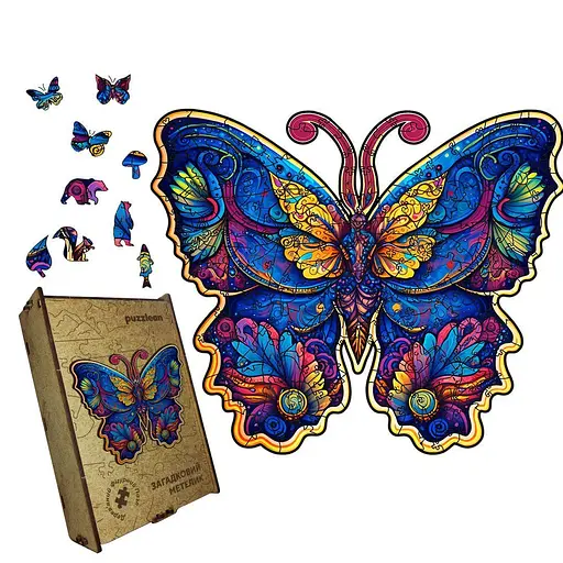 Пазл деревянный Загадочная Бабочка, А4, 100 элементов, Деревянная коробка