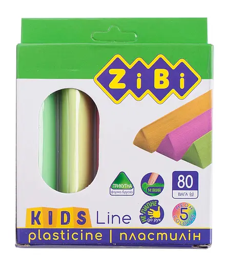 Пластилин KIDS Line, 5 цветов, неон, 80 г