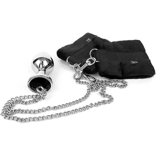 Наручники з металевою анальною пробкою Art of Sex Handcuffs With Metal Anal Plug Size M Black