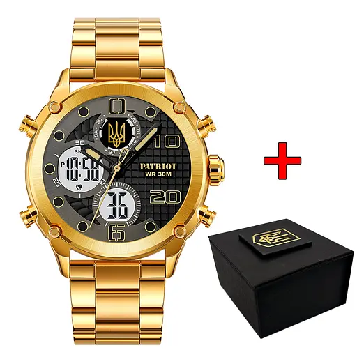 Наручний годинник чоловічий 017 Тризуб Золото Gold-Black-White Steel Patriot acs0030990