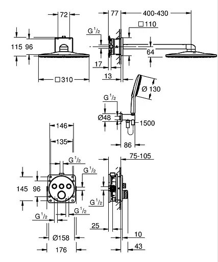 Душова система прихованого монтажу Grohe Grohtherm Smartcontrol з Rainshower SmartActive 310 34863AL0, Графіт - фото 5